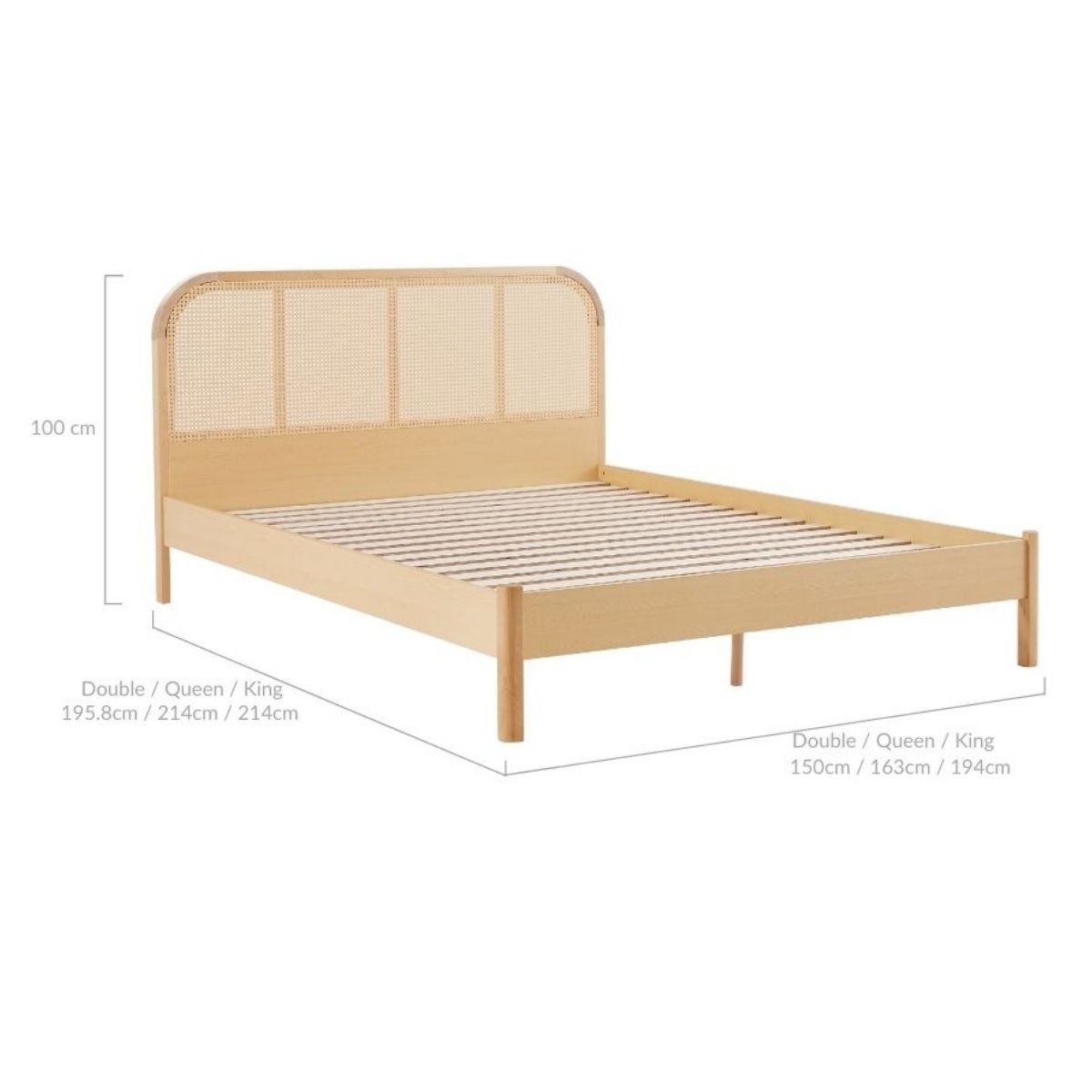 Neutral wood tones Bed Frame with Curved Bedhead - D/Q/K