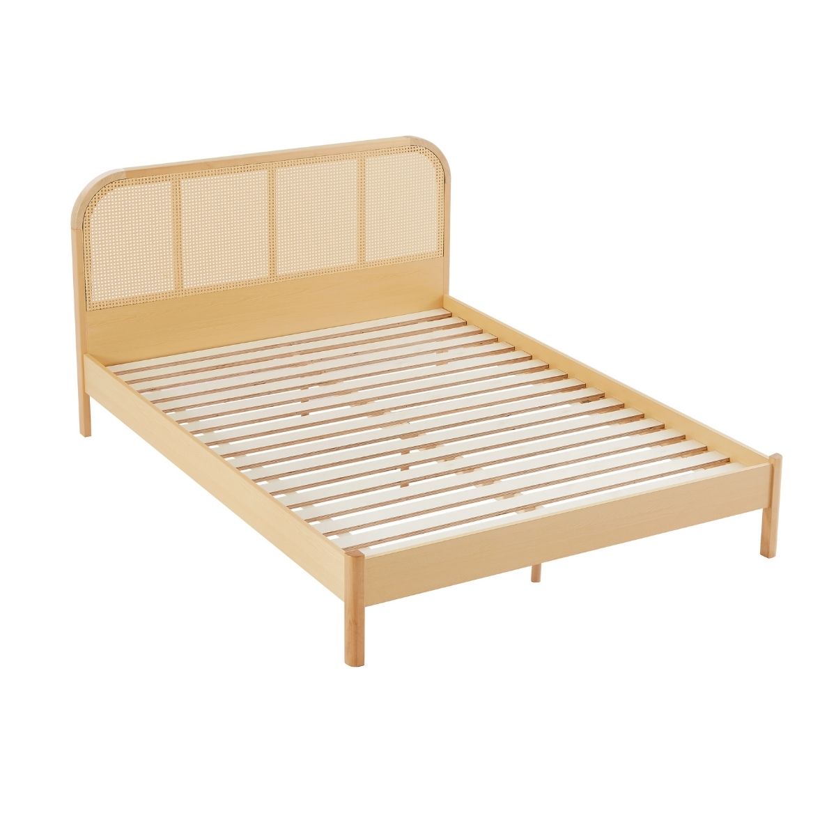 Neutral wood tones Bed Frame with Curved Bedhead - D/Q/K