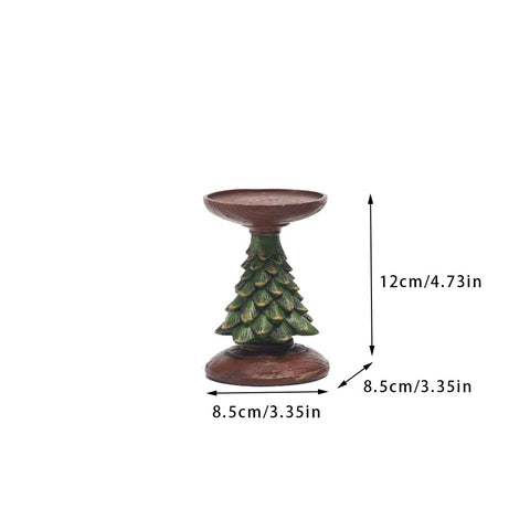 Christmas Tree Candle Holder - Rustic Resin Stand, 12Cm Holiday Decor