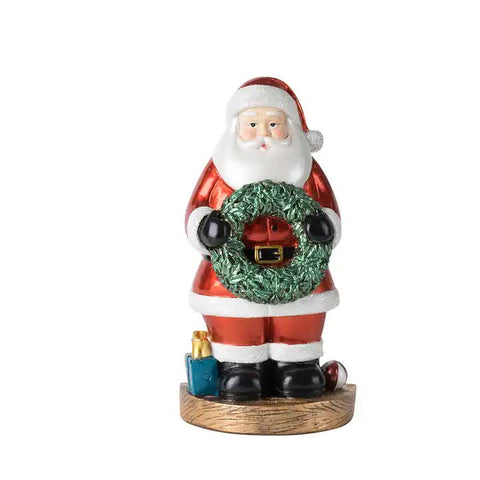 Santa Figurine With Wreath - 18Cm Festive Resin Christmas Decor