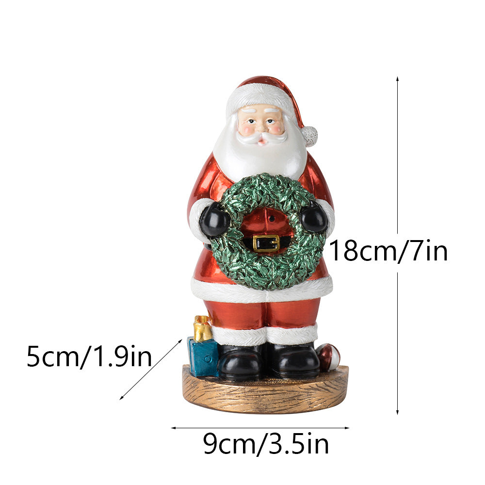 Santa Figurine With Wreath - 18Cm Festive Resin Christmas Decor