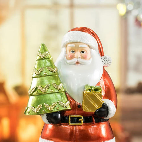 Santa Figurine With Tree - 18Cm Resin Christmas Decoration