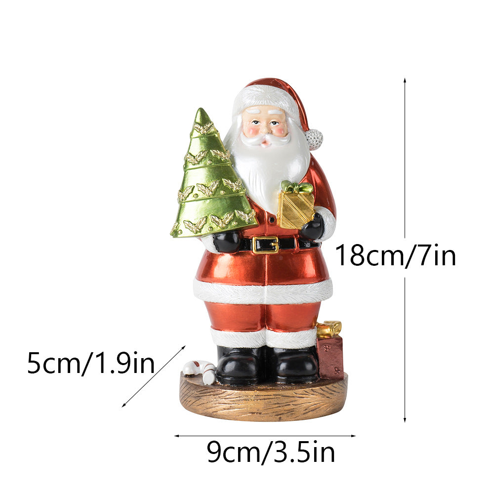 Santa Figurine With Tree - 18Cm Resin Christmas Decoration