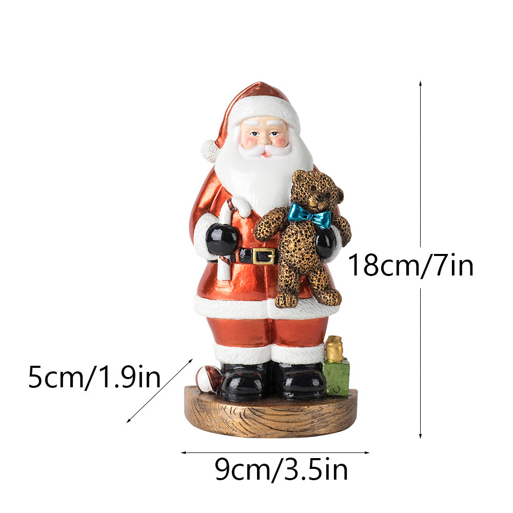 Santa Figurine With Bear - 18Cm Festive Resin Holiday Decor