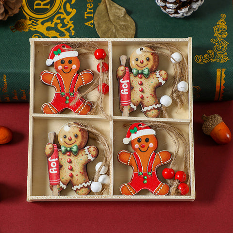 Gingerbread Ornaments Set - 12 Festive Wooden Tree Decorations, 2-Pack