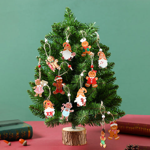 Festive Gnome Ornament Set - 12 Wooden Tree Decorations, 2-Pack