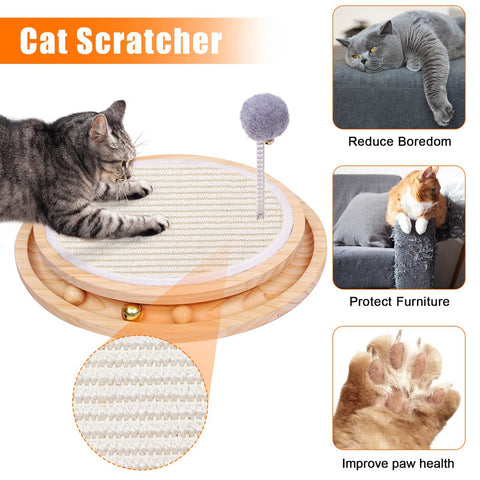 Wooden Interactive Cat Toy  Spinning Track & Wand Toy