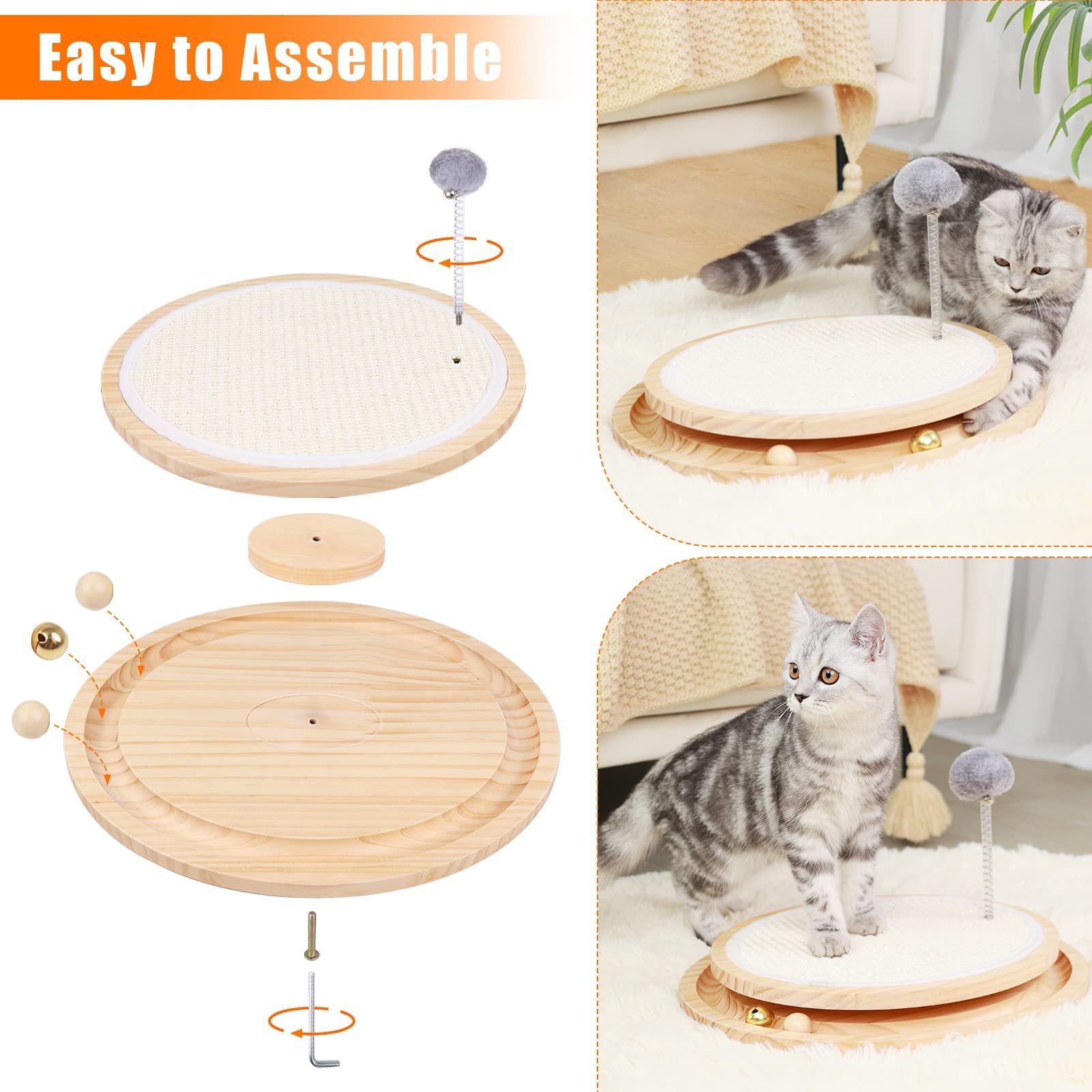 Wooden Interactive Cat Toy  Spinning Track & Wand Toy