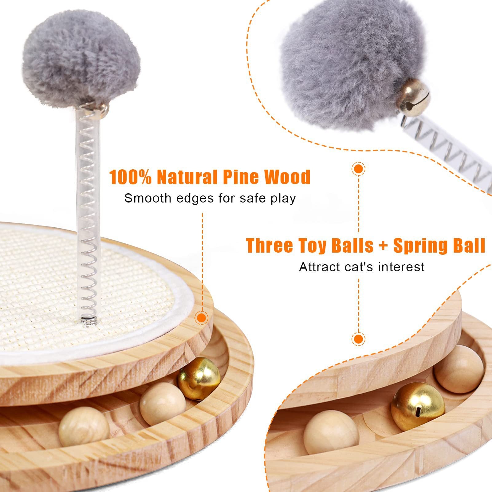 Wooden Interactive Cat Toy  Spinning Track & Wand Toy