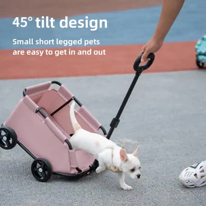 Pink Compact Foldable Pet Stroller for Dogs and Cats