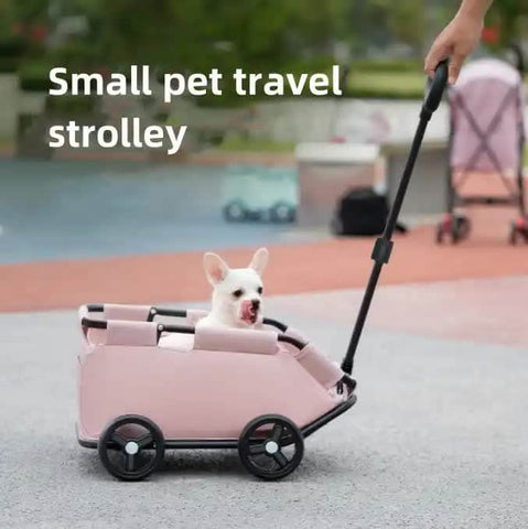 Red Lattice Compact Foldable Pet Stroller for Dogs and Cats