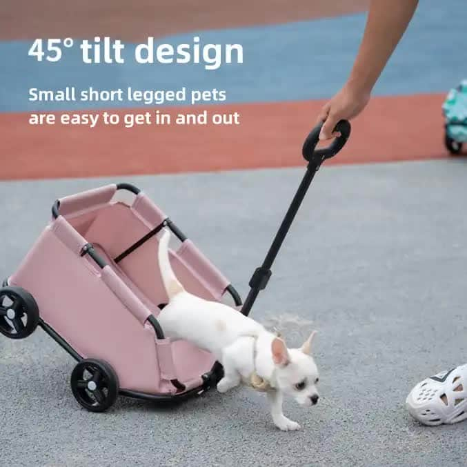 Red Lattice Compact Foldable Pet Stroller for Dogs and Cats