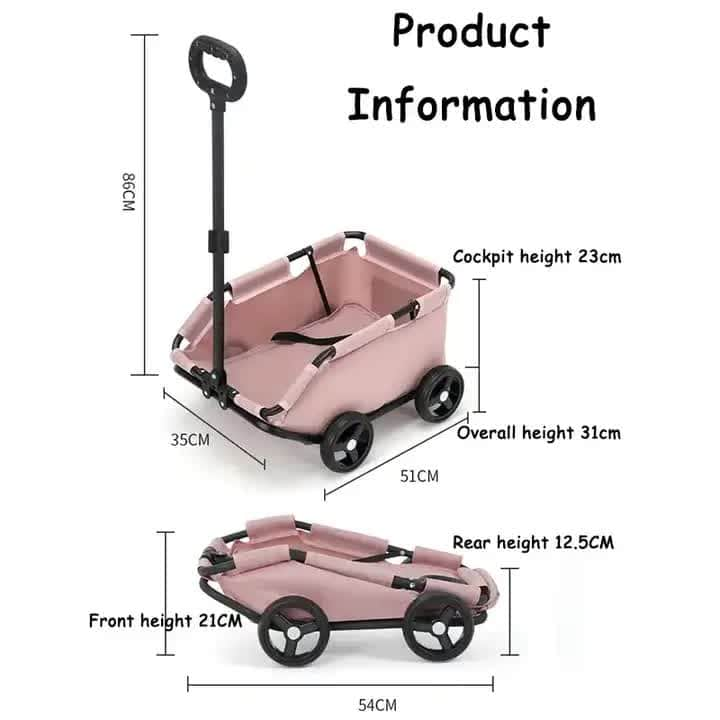 Red Lattice Compact Foldable Pet Stroller for Dogs and Cats