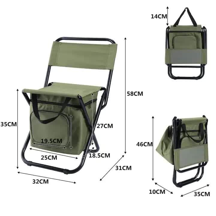 Green Portable 3-in-1 Folding Camping Chair with Storage Bag