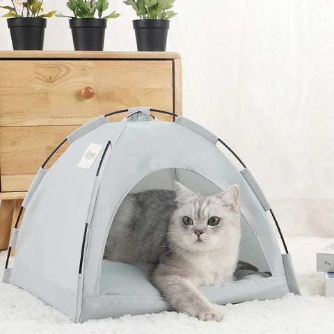  Gray Foldable Breathable Summer Pet Tent with Cooling Mat