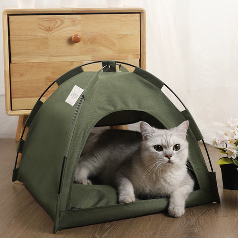 L Green Foldable Breathable Summer Pet Tent with Cooling Mat