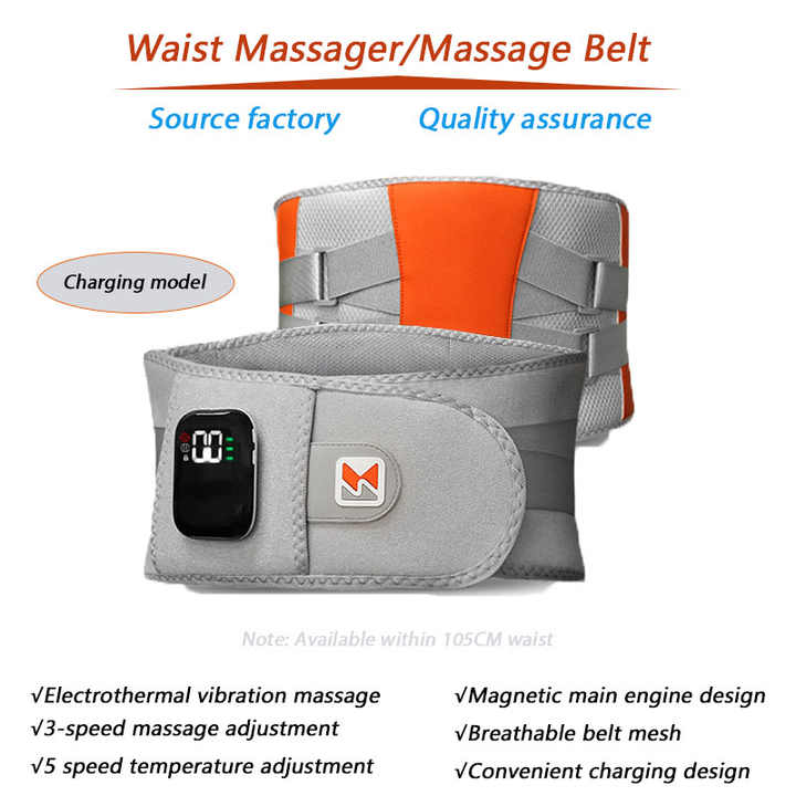 Grey And Orange Wireless Heated Waist Massager with Lumbar Support