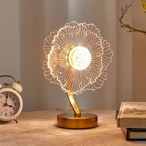 Sunflower Shape Luxury Acrylic Table Lamp - Modern USB Powered Night Light 