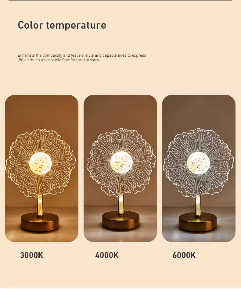 Sunflower Shape Luxury Acrylic Table Lamp - Modern USB Powered Night Light 