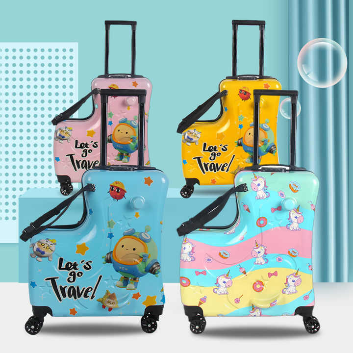 Colorful Kids Ride-On Luggage  20-Inch Cartoon Travel Suitcase with Footrest