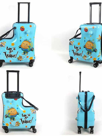 Blue Kids Ride-On Luggage - 20-Inch Cartoon Travel Suitcase with Footrest