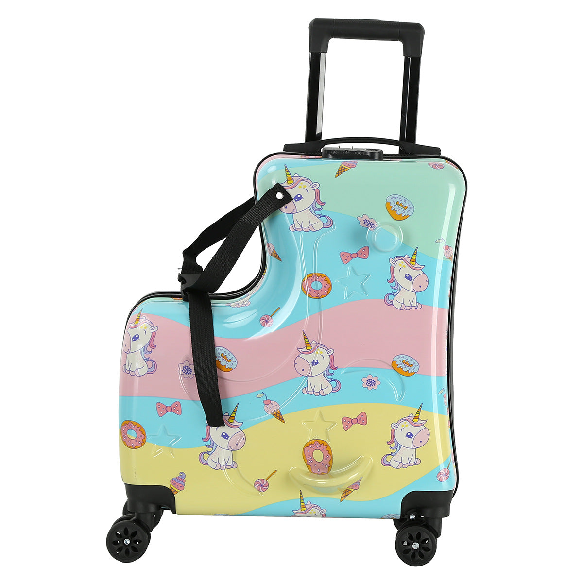 Blue Kids Ride-On Luggage - 20-Inch Cartoon Travel Suitcase with Footrest