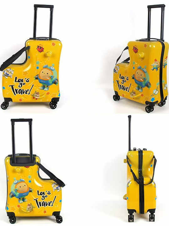 Blue Kids Ride-On Luggage - 20-Inch Cartoon Travel Suitcase with Footrest