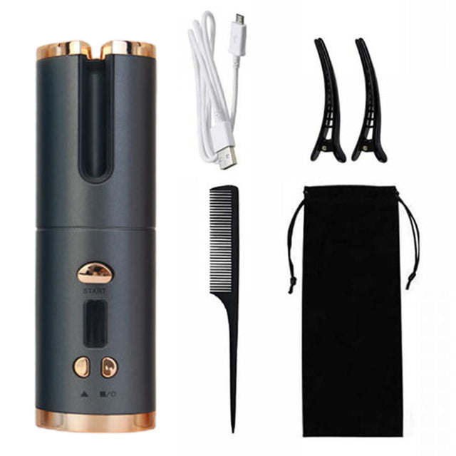 Stylish Black Rechargeable Hair Curler - Compact & Anti-Scald Design