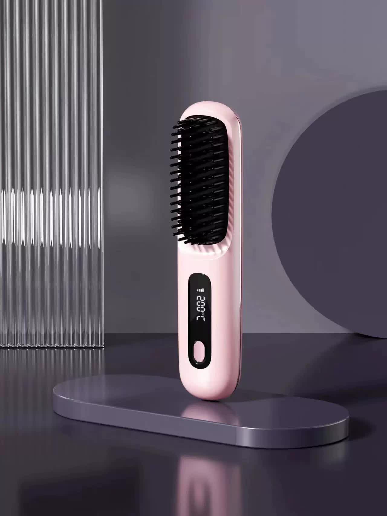 Compact Pink Hair Brush - Wireless Rechargeable