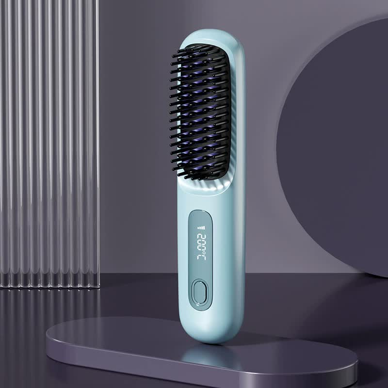 Blue Wireless Hair Straightener Brush - Rechargeable