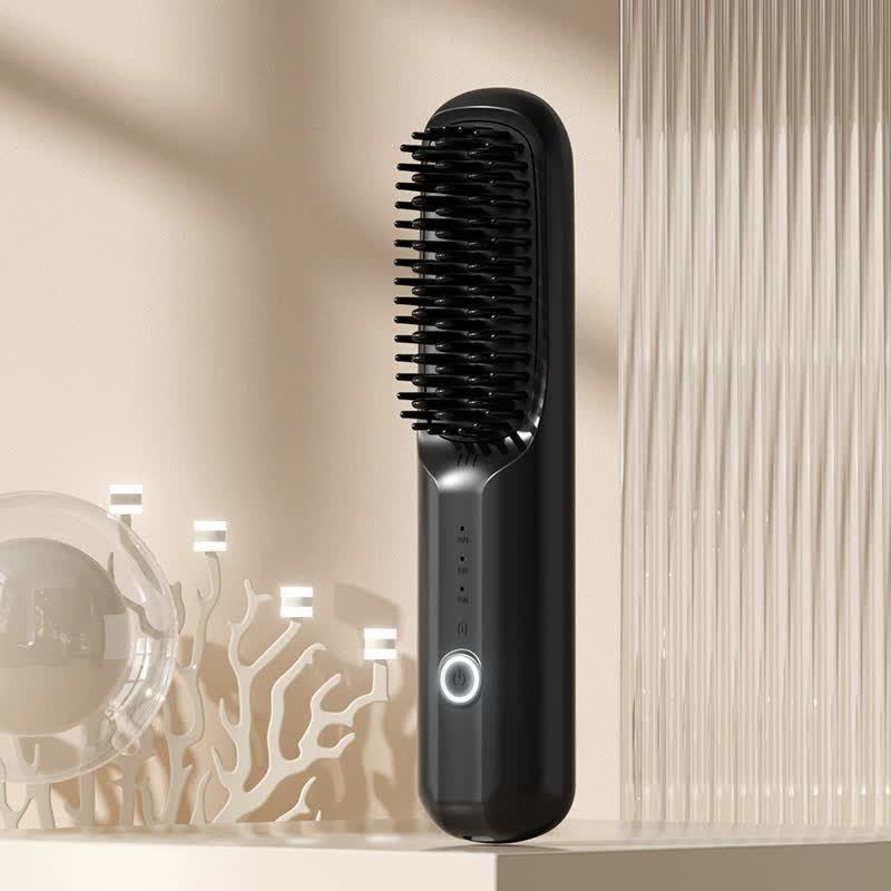 Sleek Wireless Hair Straightening Brush - Black Rechargeable