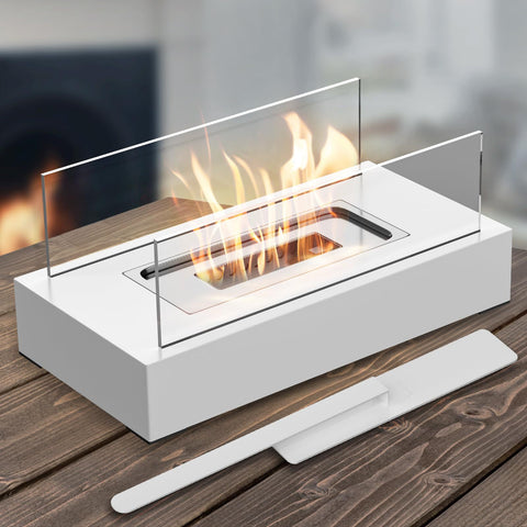 Portable White Bioethanol Fireplace - Detachable Rectangular Design