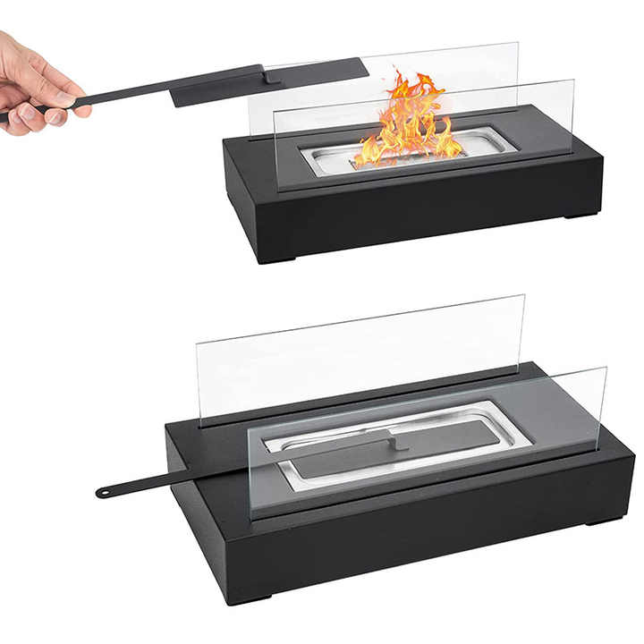 Sleek Black Bioethanol Fireplace - Detachable Rectangular Design