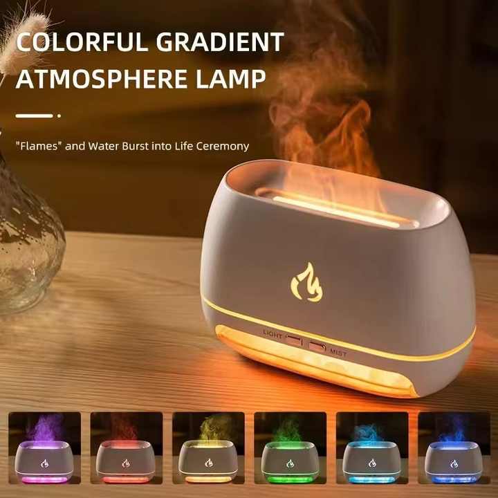 Elegant White Flame Diffuser - Aromatherapy & Humidifier with Light