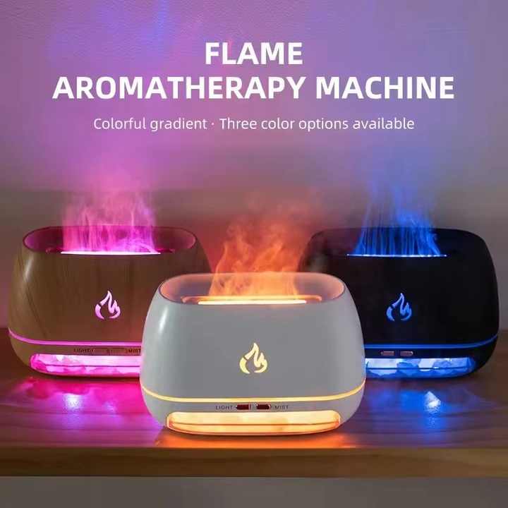 Sleek Black Flame Diffuser - Aromatherapy & Humidifier with Light