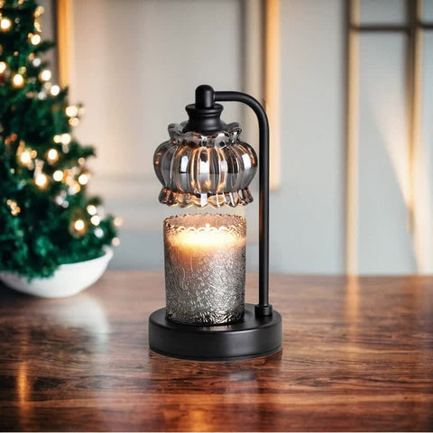 Sleek Black Candle Warmer Lamp - Vintage Glass Shade & Dimmer