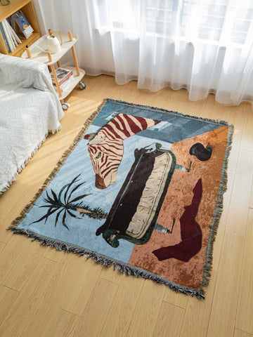 Safari-Inspired Woven Blanket - Artistic Tapestry Throw 160x130CM