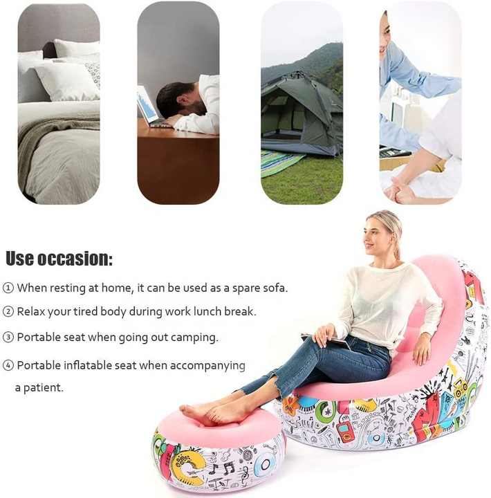 Modern Coffee Inflatable Sofa Chair with Ottoman - Lazy Seating Solution