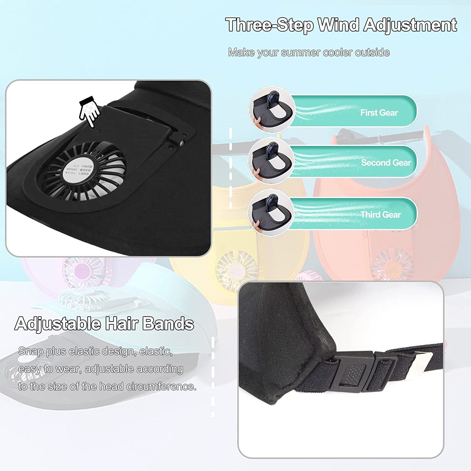 Black UV Protection Fan Hat - USB Rechargeable (Set of 2)