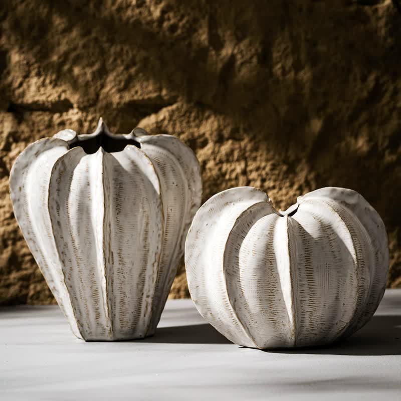 Elegant White Ceramic Pumpkin Vase - Modern Home Décor