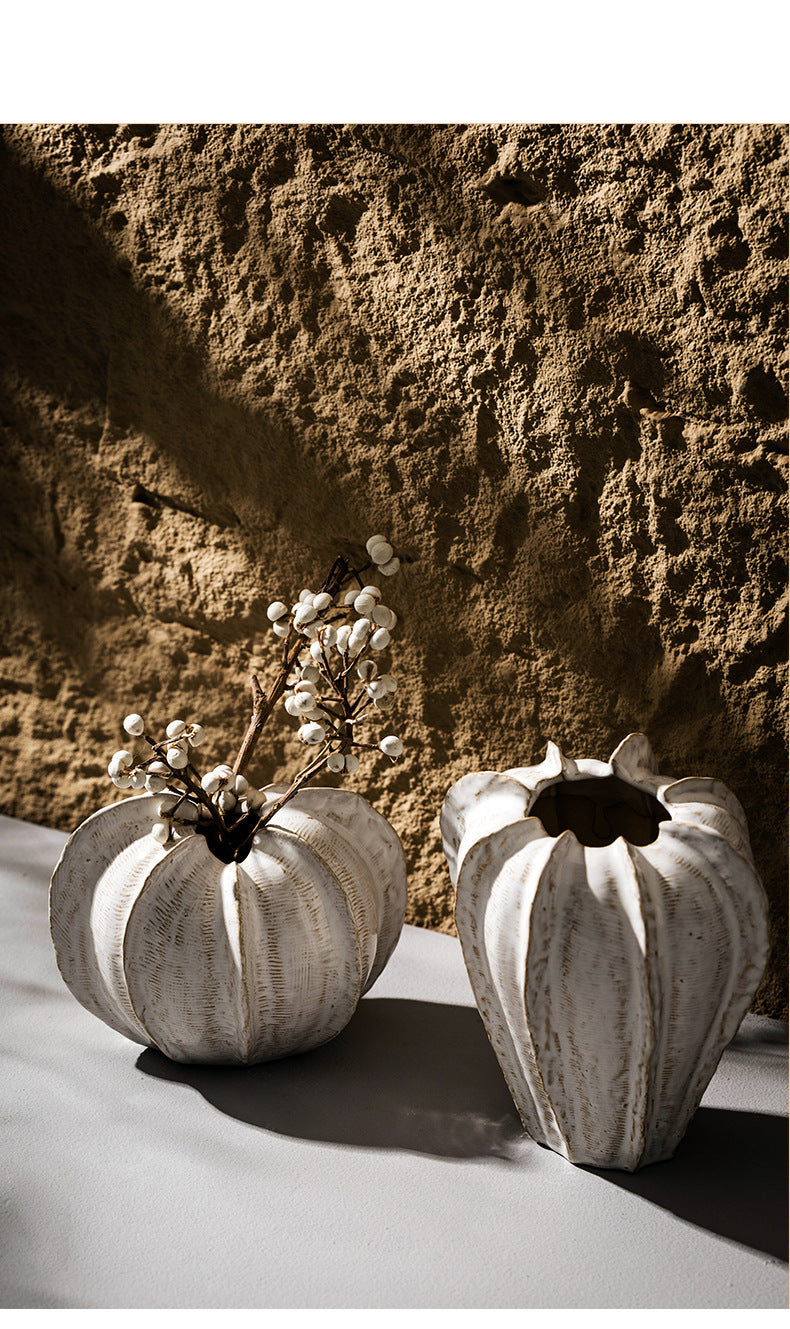 Elegant White Ceramic Pumpkin Vase - Modern Home Décor