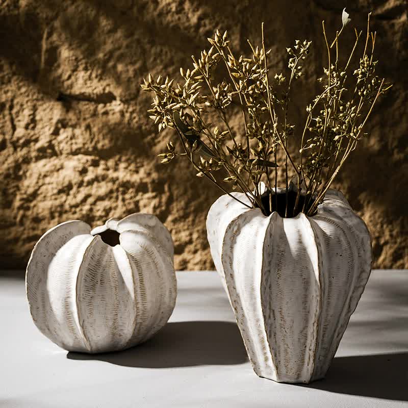 Elegant White Ceramic Pumpkin Vase - Modern Home Décor