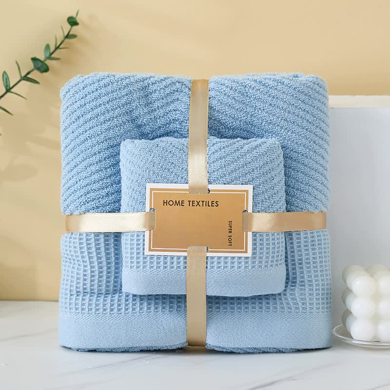 Luxurious Beige Towel Set - Diagonal Stripe Bath & Hand Towels