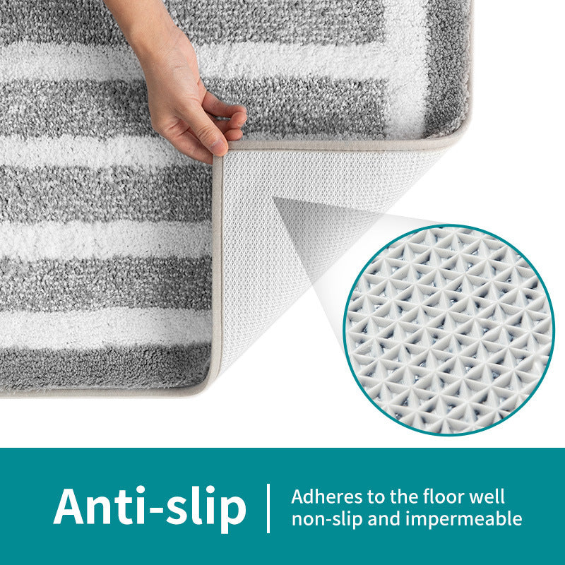 Stylish Gray Striped Bath Mat - Non-Slip & Absorbent