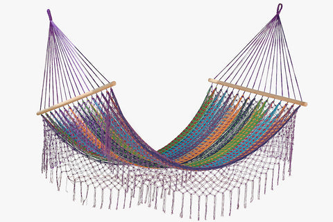 Queen Size Outdoor Cotton Mexican Resort Hammock With Fringe in Colorina Colour