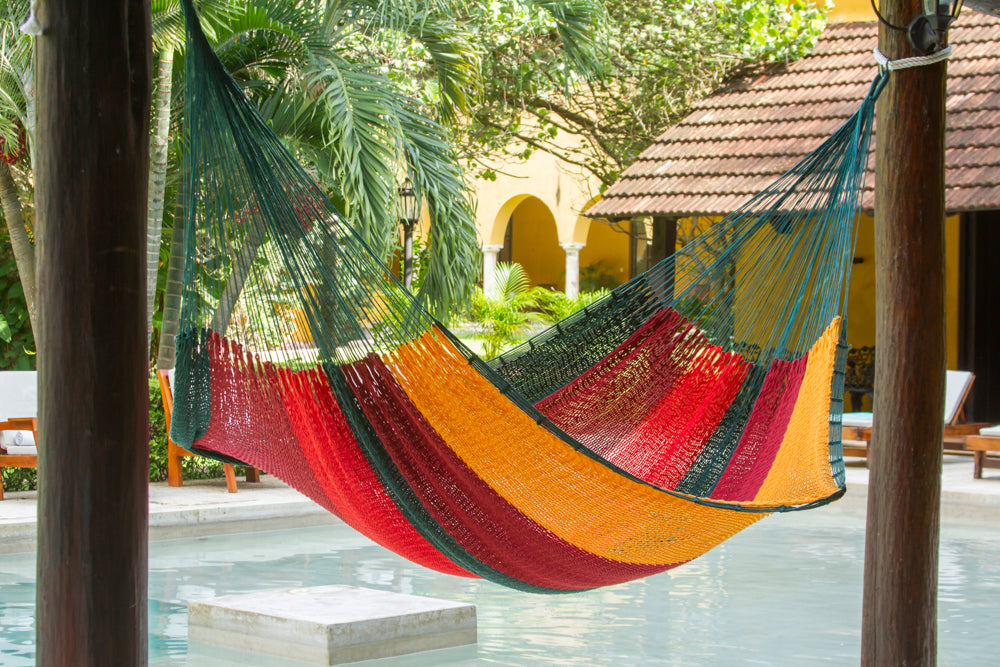 Queen Size Outdoor Cotton Mexican Hammock in Imperial Colour