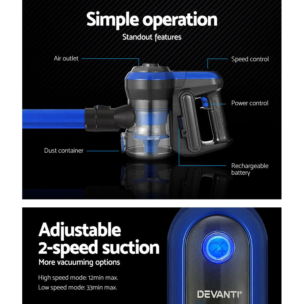 Powerful Devanti Cordless Vacuum Cleaner - 250W Blue