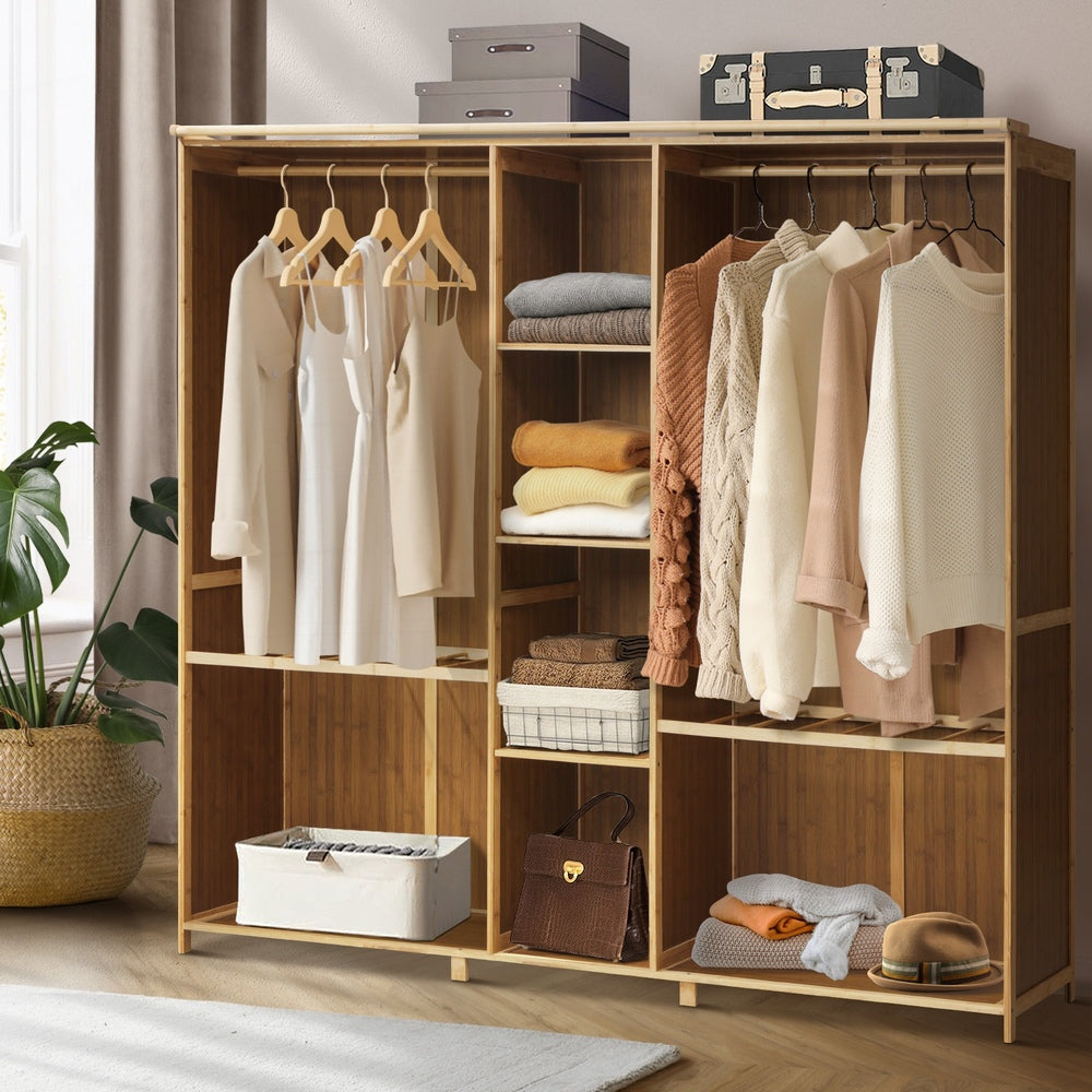 Open Wardrobe Clothes Storage Hanging Rail Bamboo