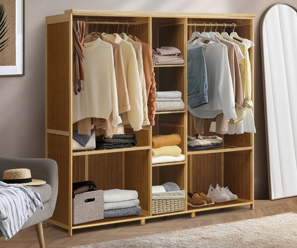 Open Wardrobe Clothes Storage Hanging Rail Bamboo