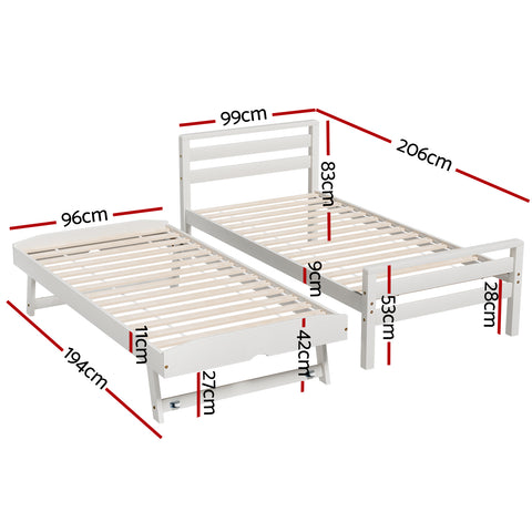 Single Size 2-In-1 Trundle Bed Frame - White Avis